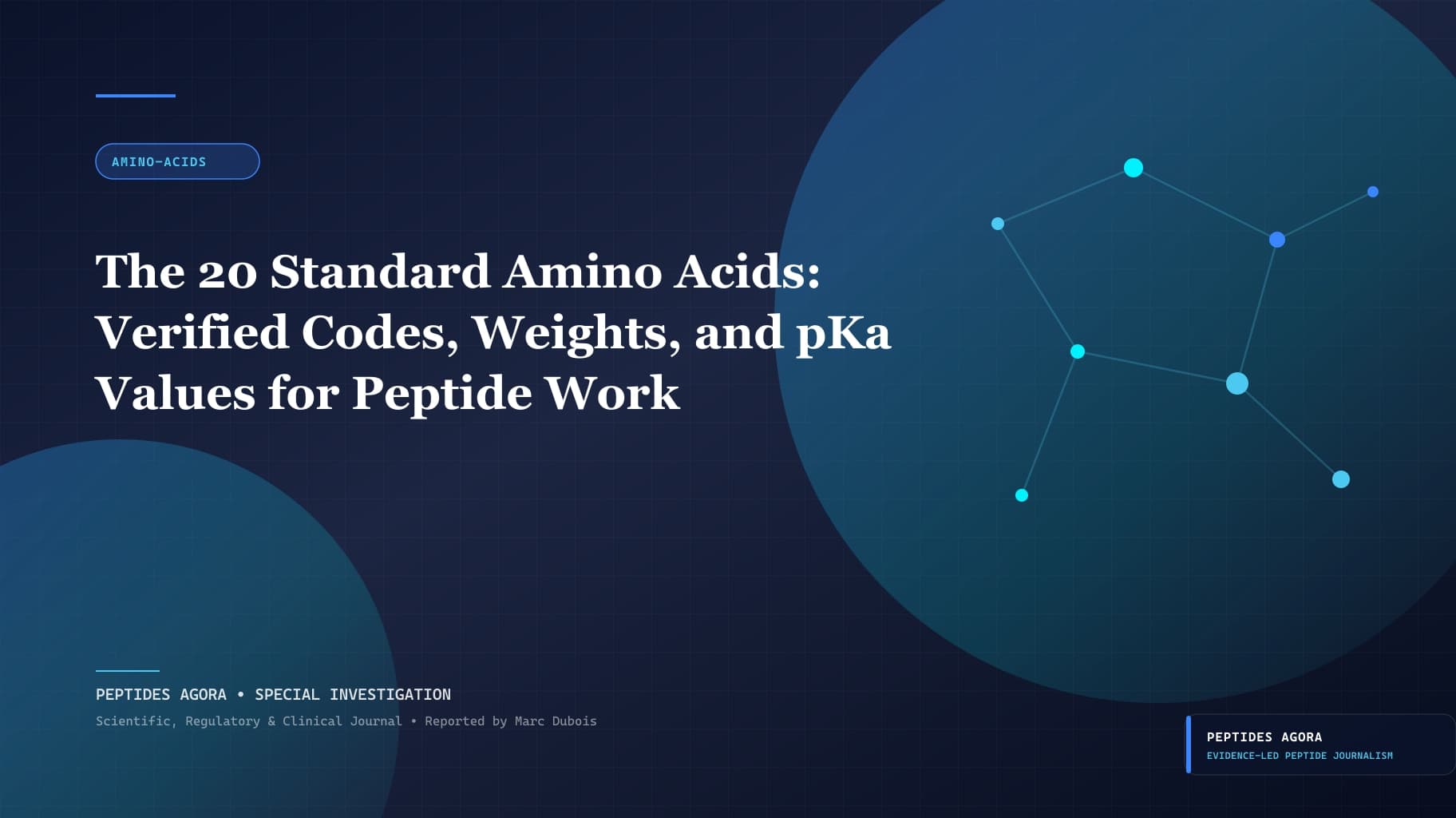 The 20 Standard Amino Acids: Verified Codes, Weights, and pKa Values for Peptide Work