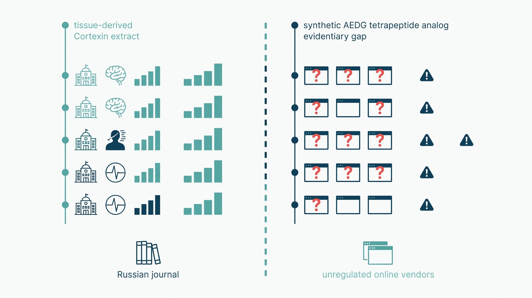 Scientific diagram and data graphic for Cortexin Clinical Trials Exist Only for Tissue Extracts, Not Synthetic Analogs