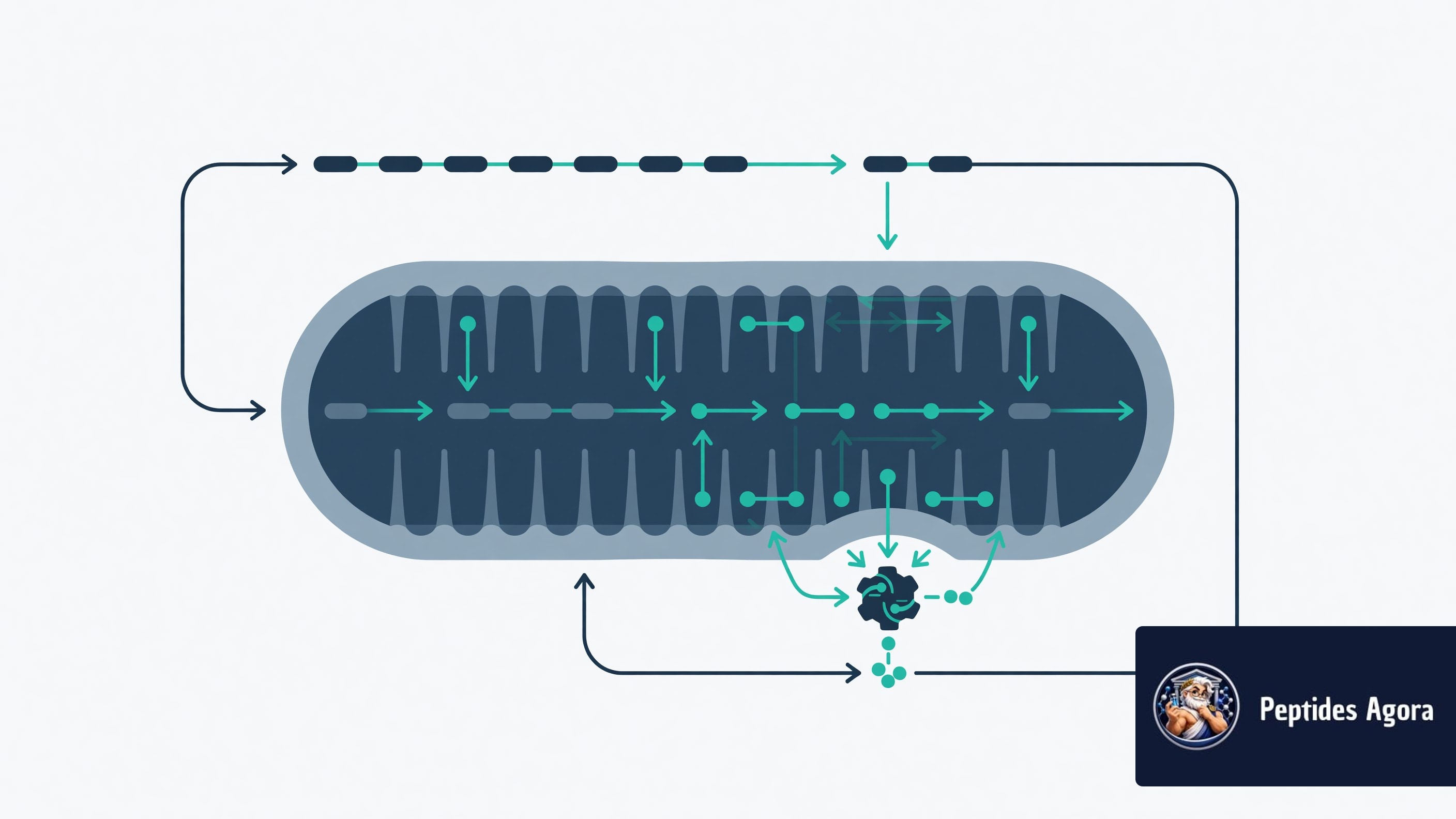 Mitochondrial energy metabolism and cellular ATP pathway infographic for The Evidence Gap: What We Actually Know About Peptides for Healing