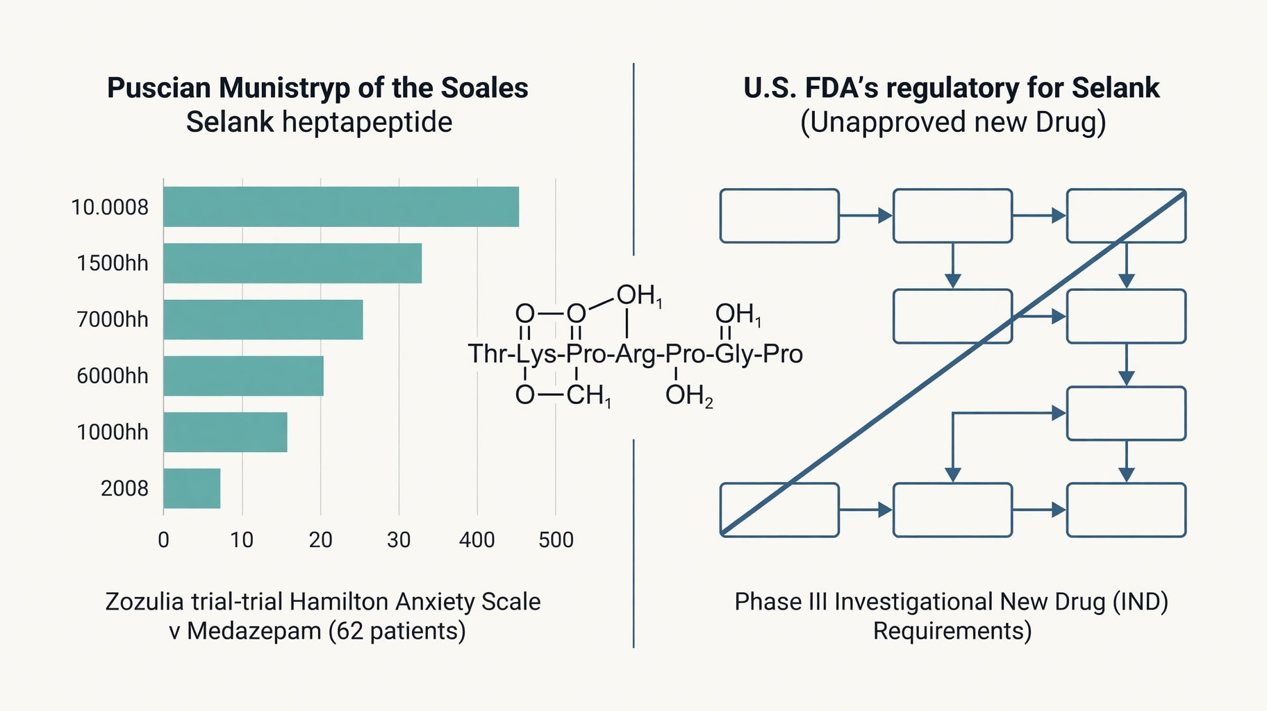 Scientific diagram and data graphic for Selank Pharmacology: Russian Clinical Approval Versus U.S. Regulatory Status