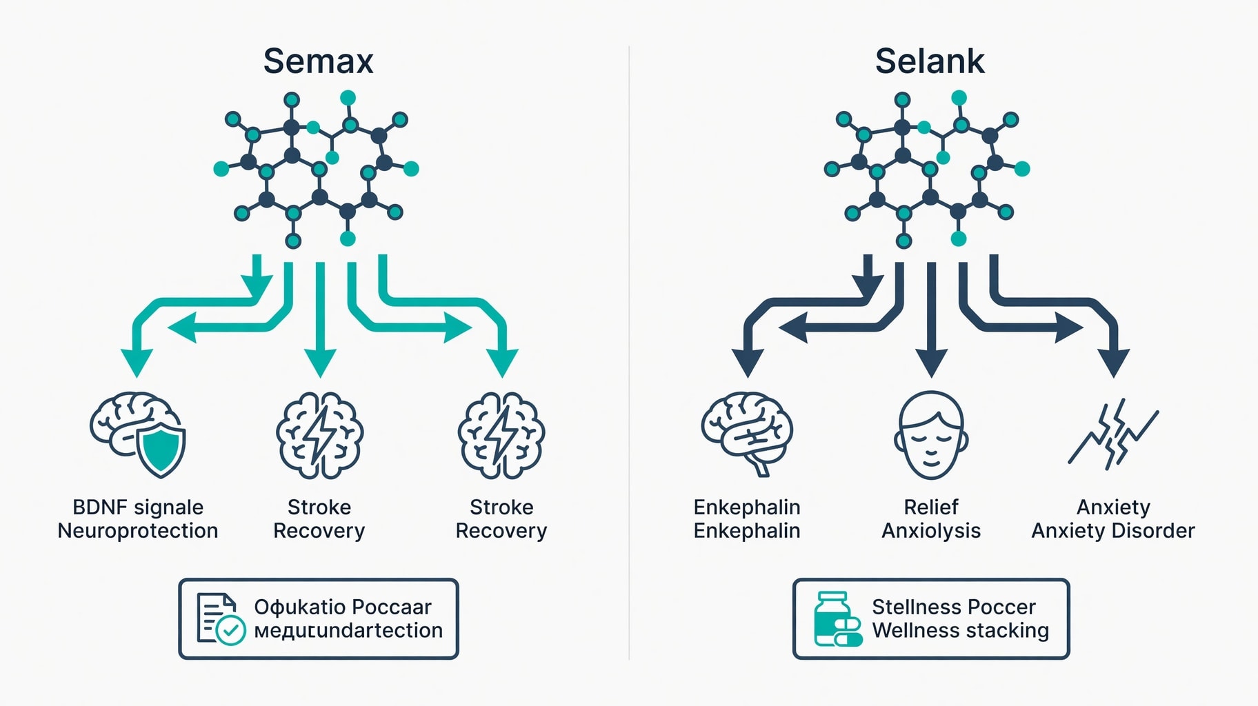 Scientific diagram and data graphic for Semax and Selank: Translating Russian Clinical Data for English-Speaking Wellness Markets